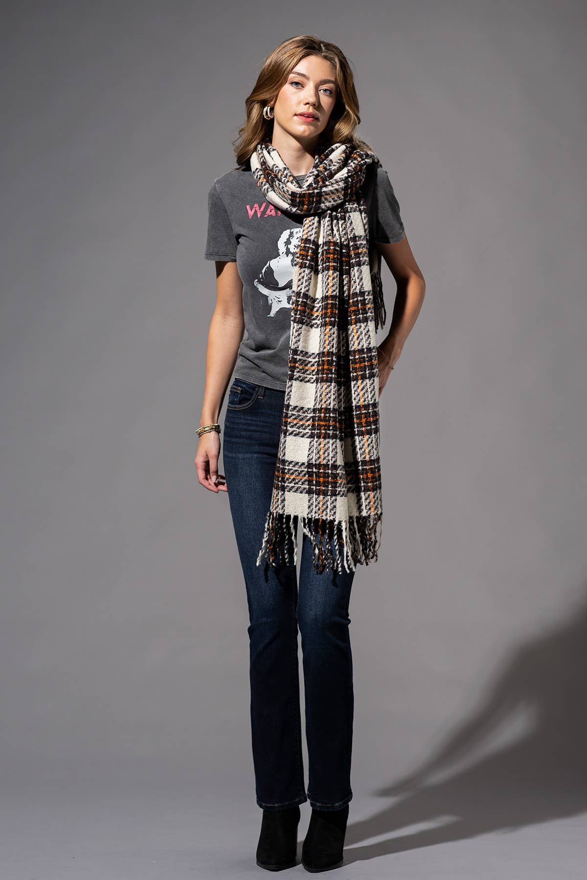 Checkered Plaid Oblong Scarf