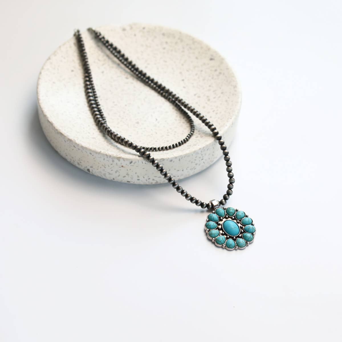 Turquoise Floral Pendant and Slate Necklace