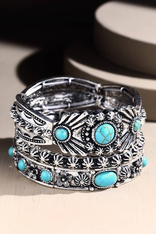 Vintage Layered Metal Bracelet with Accent Stones: TURQUOISE(SBTQ) / OS