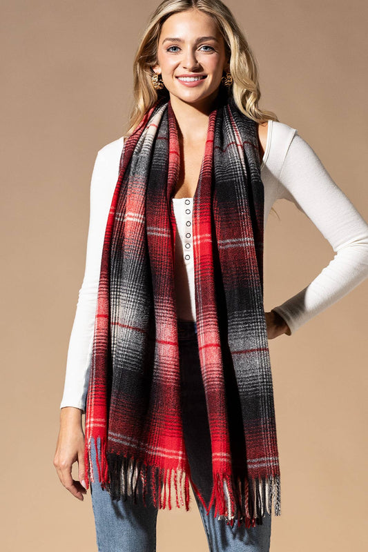 Plaid Fringe Oblong Scarf