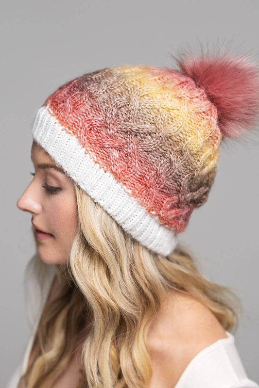 Colored Cable Knitted Beanie (2 Colors: Sunset and Gray)