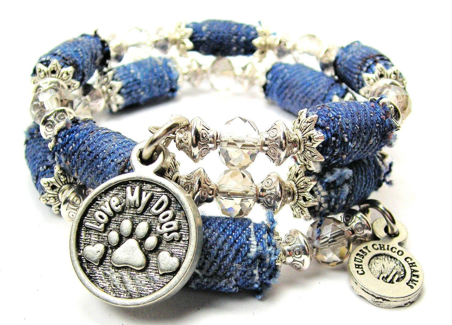 Love My Dogs Blue Jean Bead Wrap Bracelet (Made in the USA)