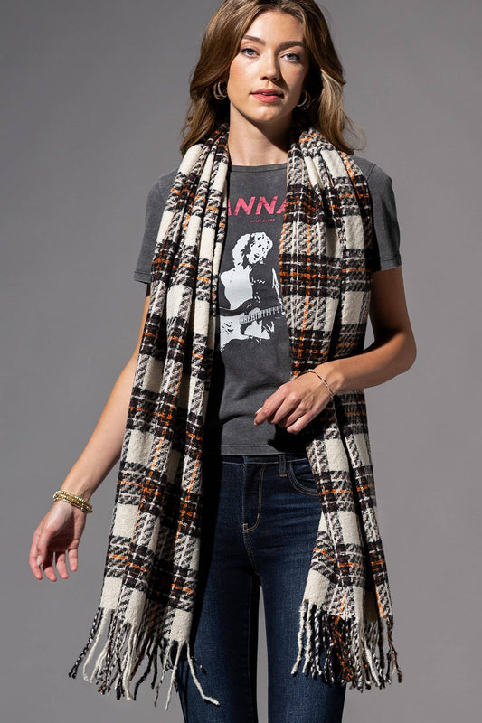 Checkered Plaid Oblong Scarf