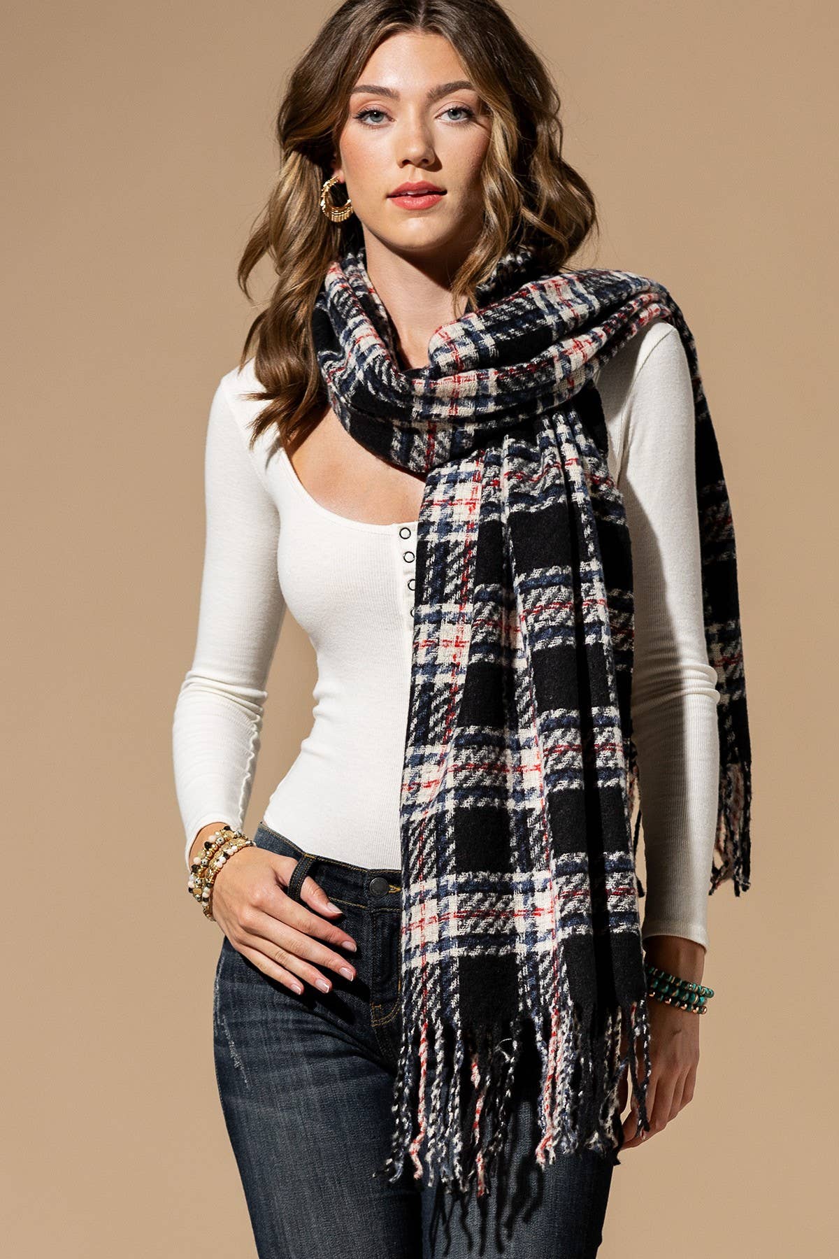 Checkered Plaid Oblong Scarf