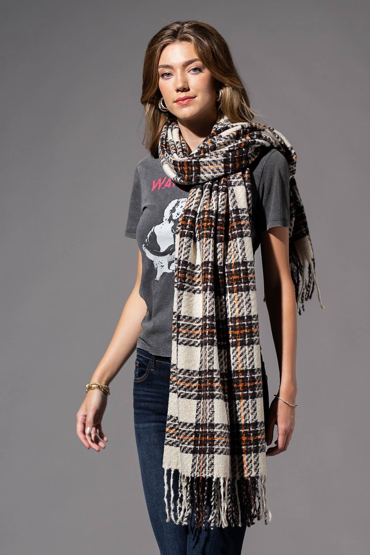 Checkered Plaid Oblong Scarf