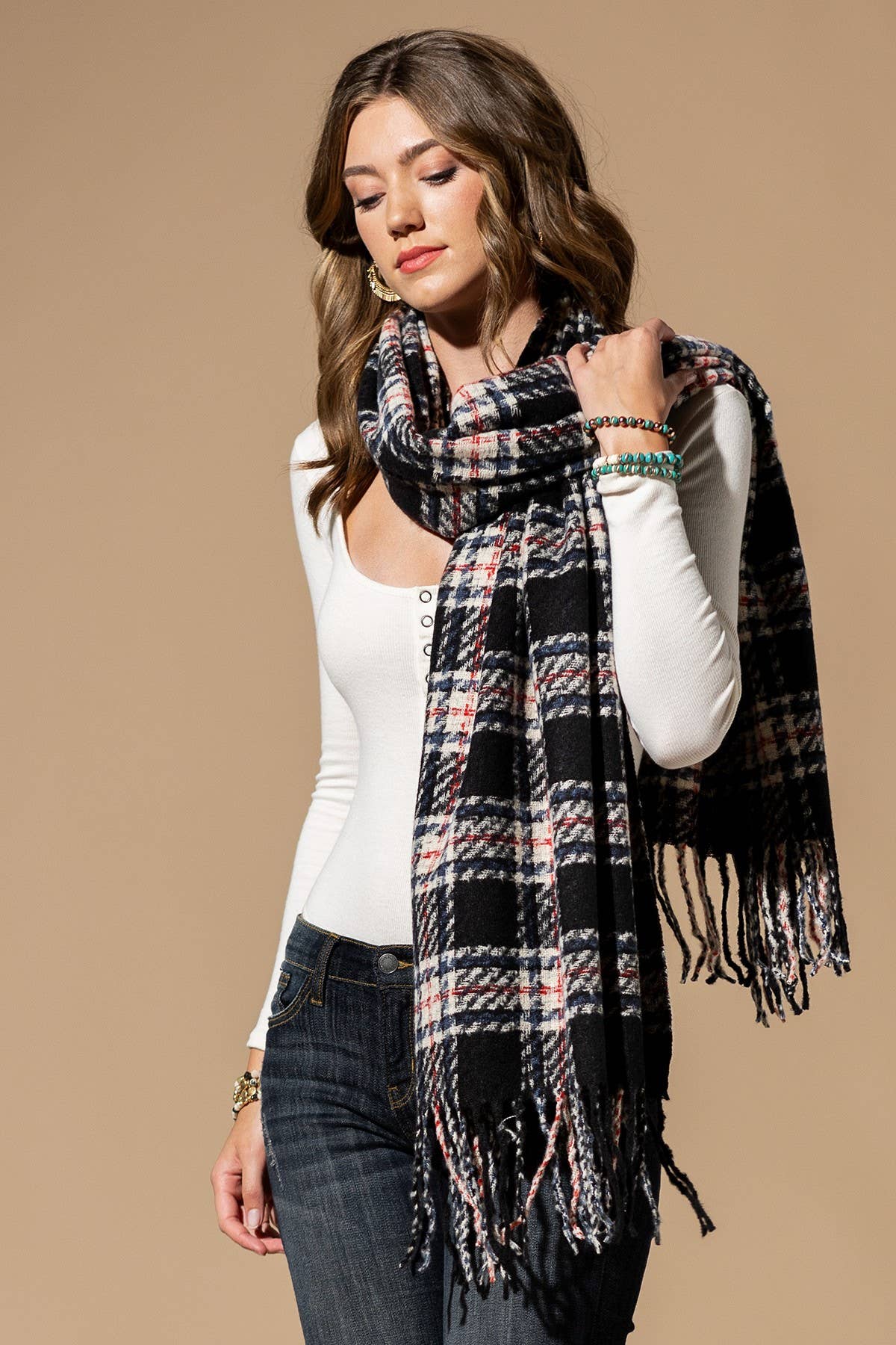 Checkered Plaid Oblong Scarf