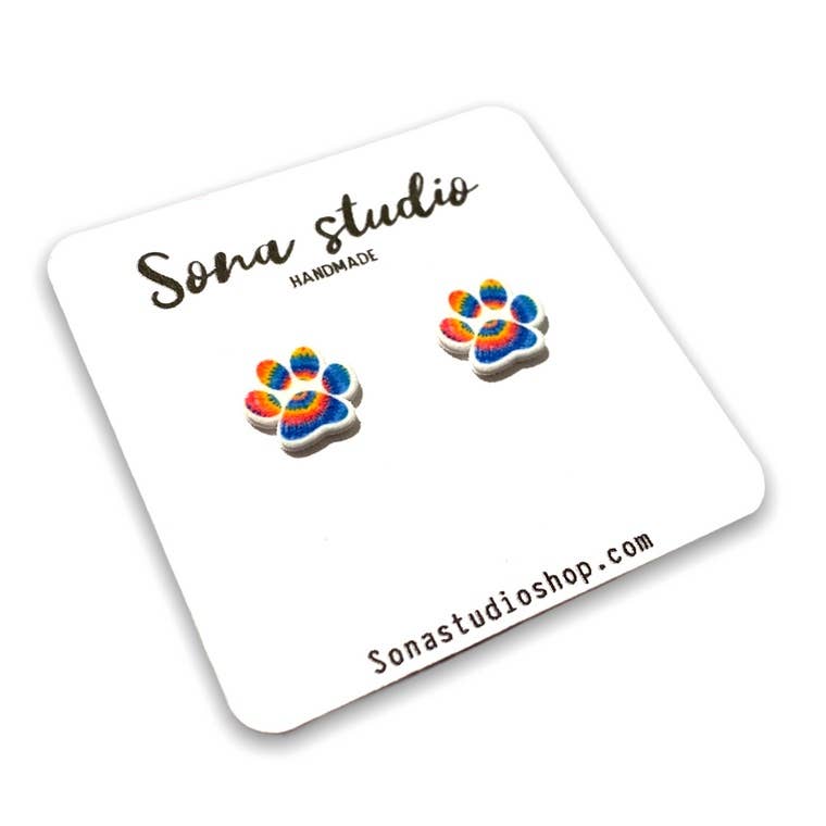 Tie Dye Paw Print Earrings