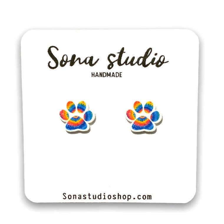 Tie Dye Paw Print Earrings